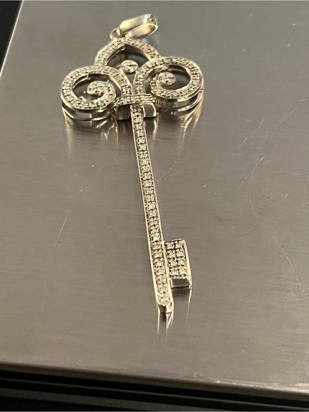 Sterling Silver Key Pendant with Diamonds